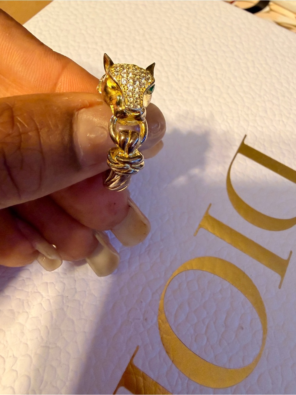 Gold over Sterling Silver Leopard Head Ring with Pavé Crystals - Women Jewelry